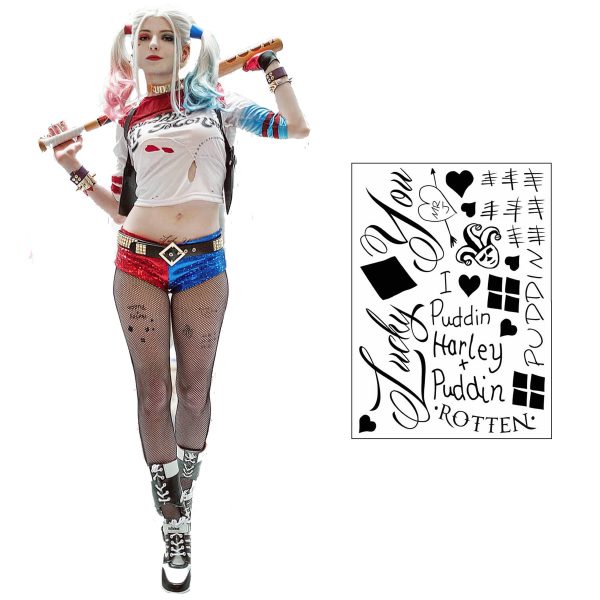 Harley Quinn Temporary Tattoos -  Face, Waist, & Leg Tats - Harley Quinn Costume / Cosplay -  Ready to Wear
